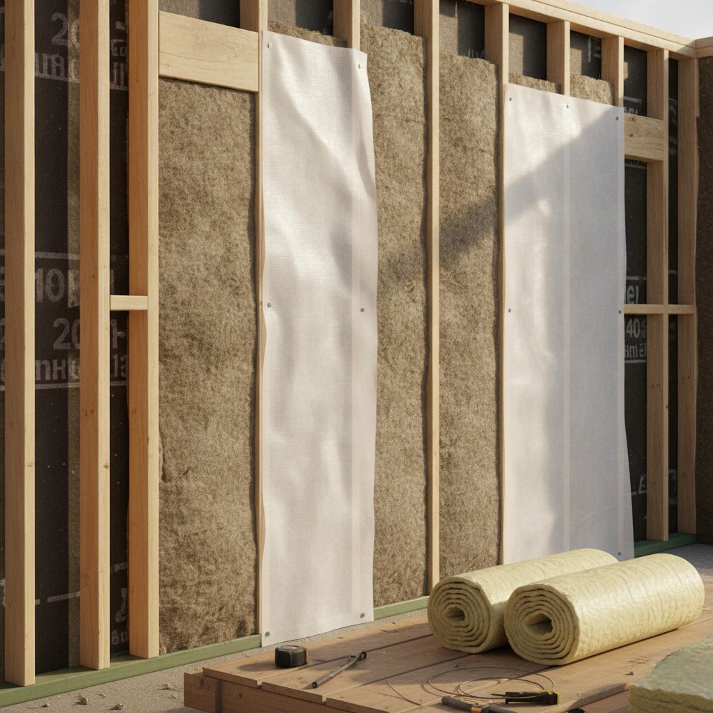 Wall assembly under construction showing building envelope moisture context