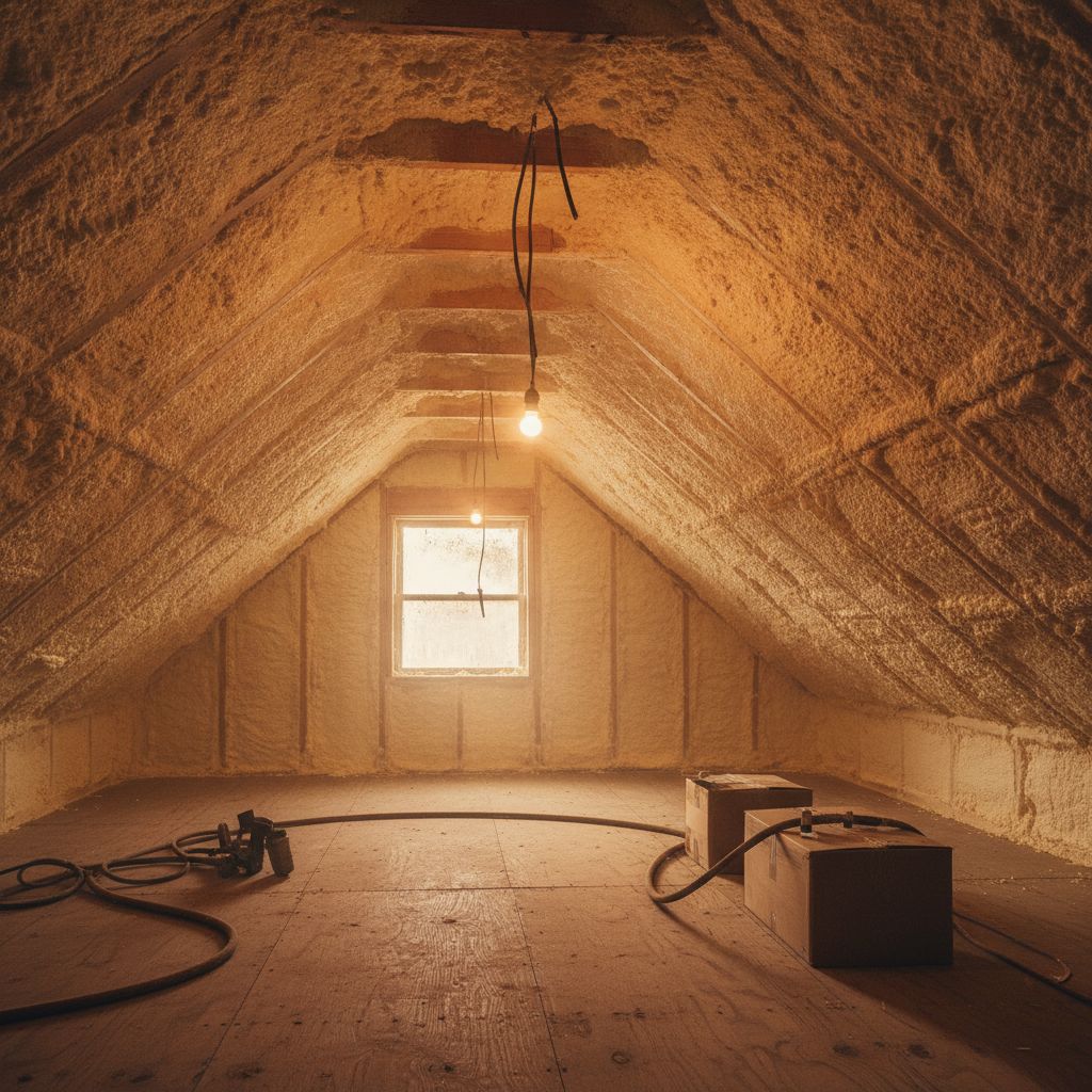 Attic insulation application showing thermal performance context